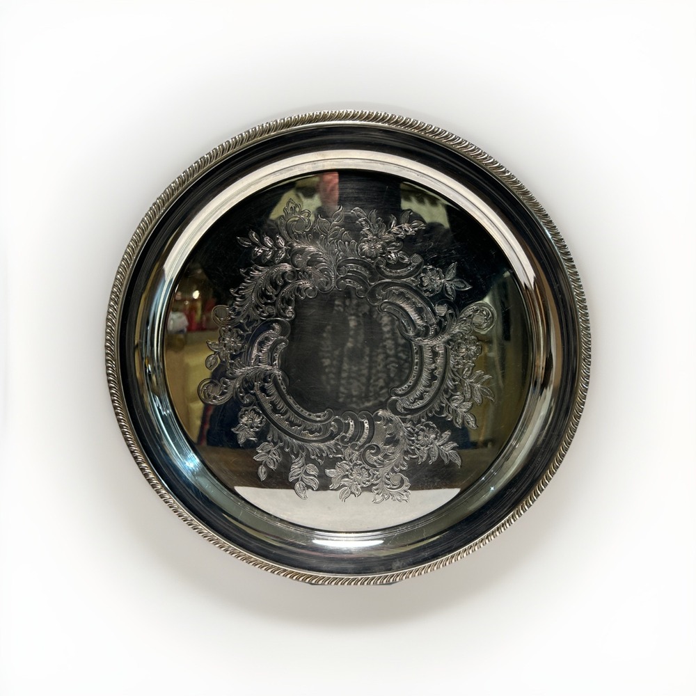 Lunt Silversmiths Serving‎ Tray 12.5in Silver M-4-EG Etched Floral Gadroon